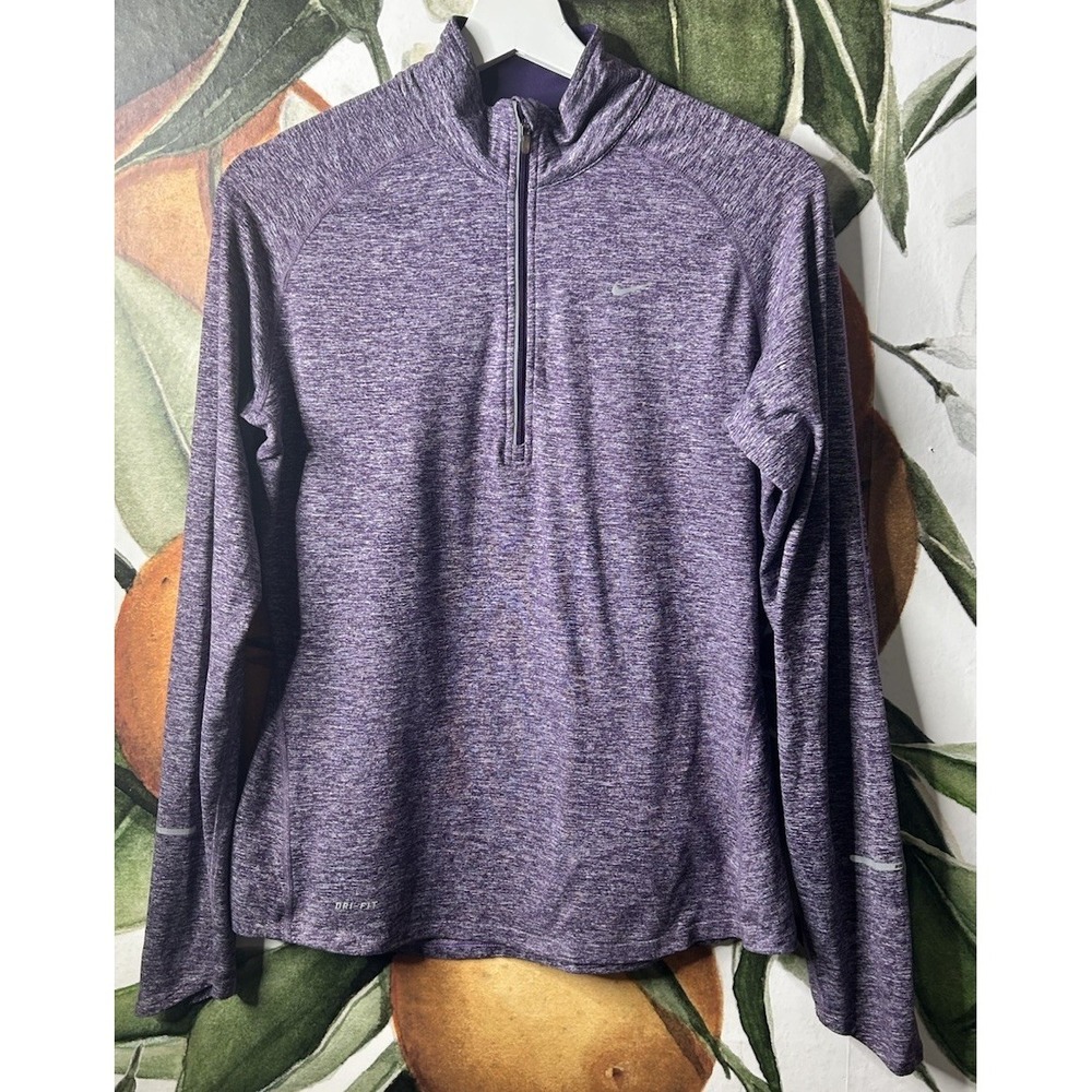 Nike Womens Medium Dri-Fit Purple Space Dye 1/4 Zip Pullover Shirt Gym Running